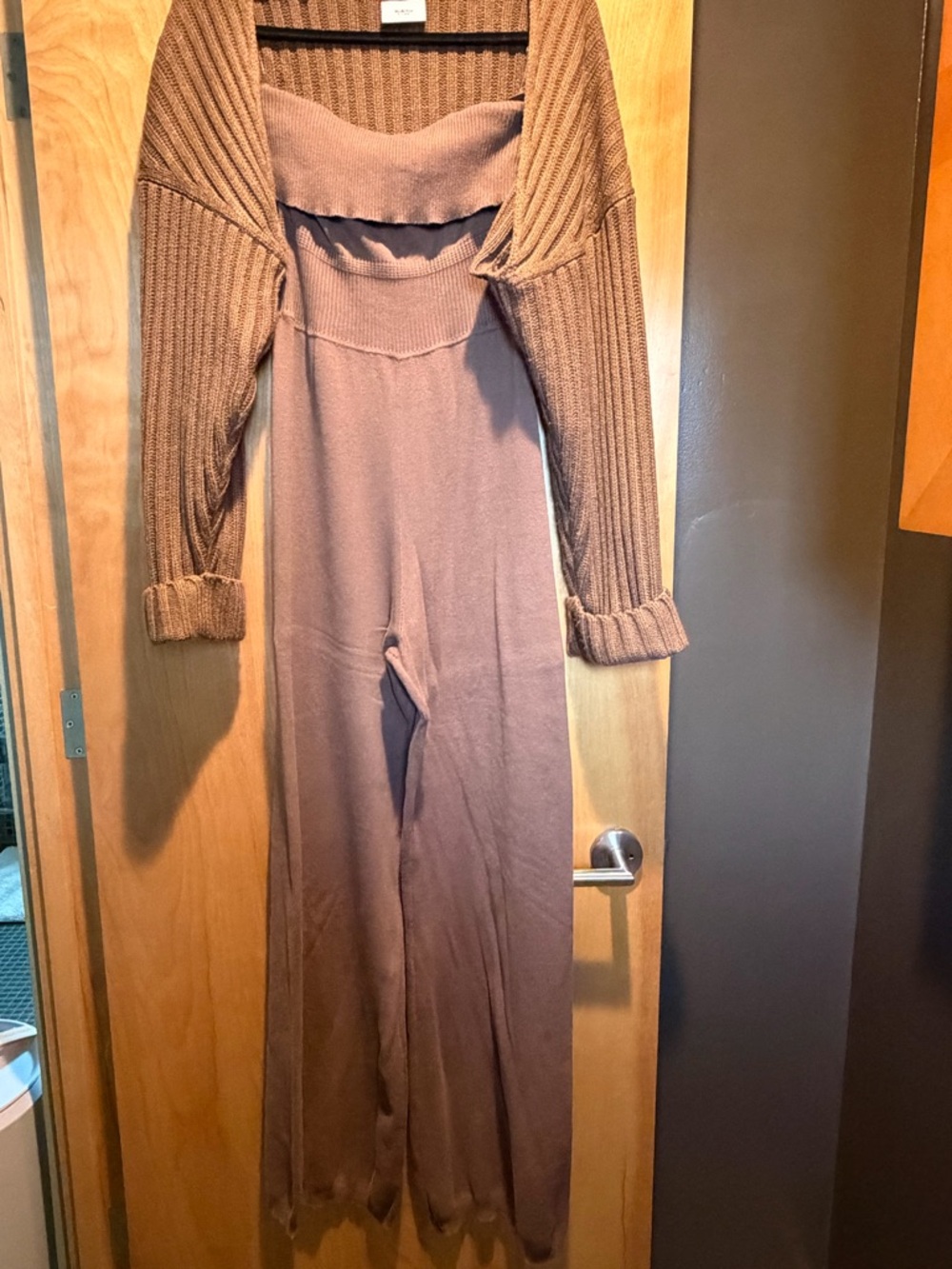 Ribbed Knit Brown Jumpsuit with Shrug